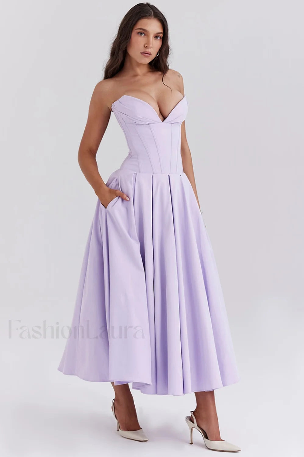 Lady Black Stylish Strapless Midi Dress S / Orchid