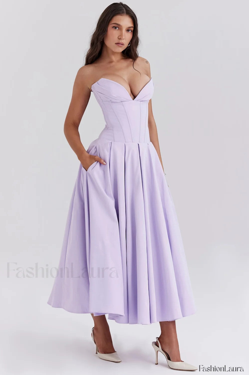 Lady Black Stylish Strapless Midi Dress S / Orchid