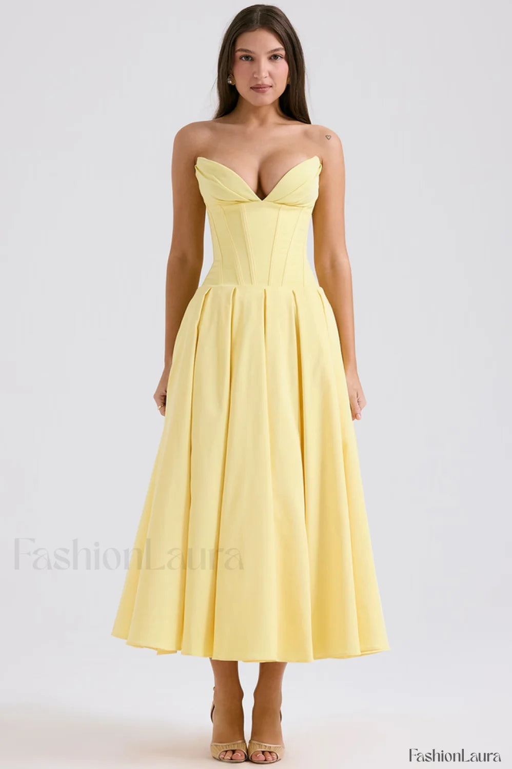 Lady Black Stylish Strapless Midi Dress S / Sunshine