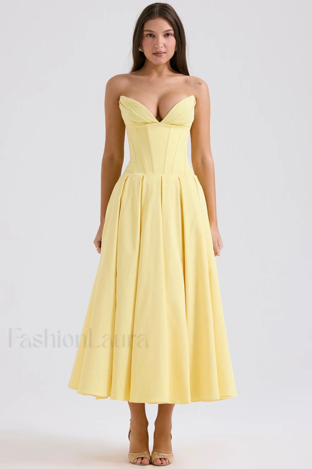 Lady Black Stylish Strapless Midi Dress S / Sunshine