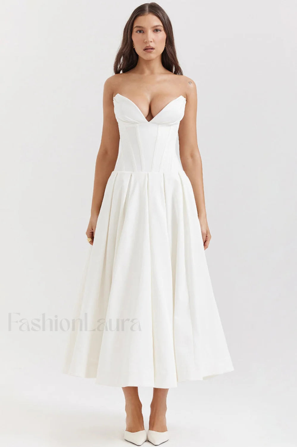 Lady Black Stylish Strapless Midi Dress S / White