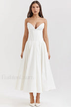 Lady Black Stylish Strapless Midi Dress S / White
