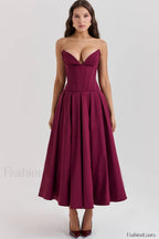 Lady Black Stylish Strapless Midi Dress S / Wine
