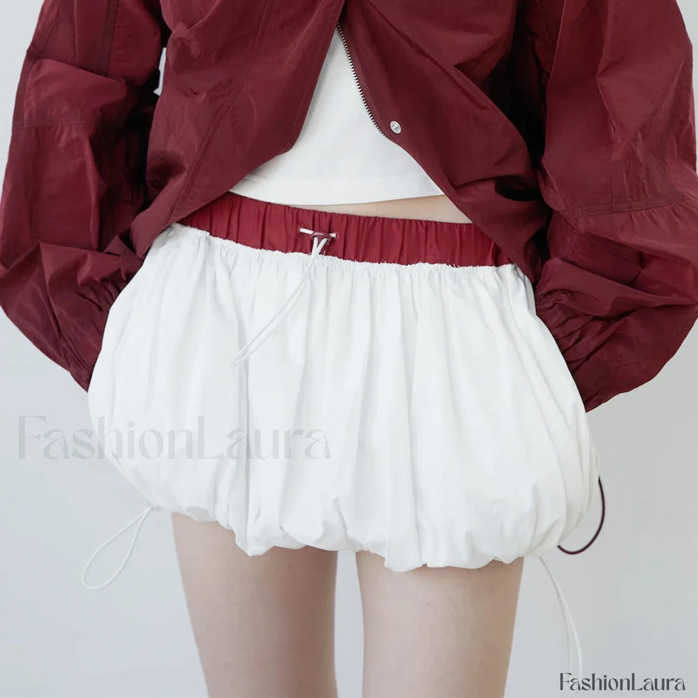 Lantern Puffball Elastic Waist Skirt WHITE / S
