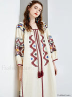 Lantern Sleeve Floral Boho Dress white / One Size