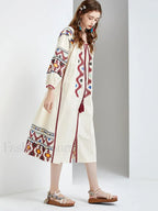 Lantern Sleeve Floral Boho Dress white / One Size