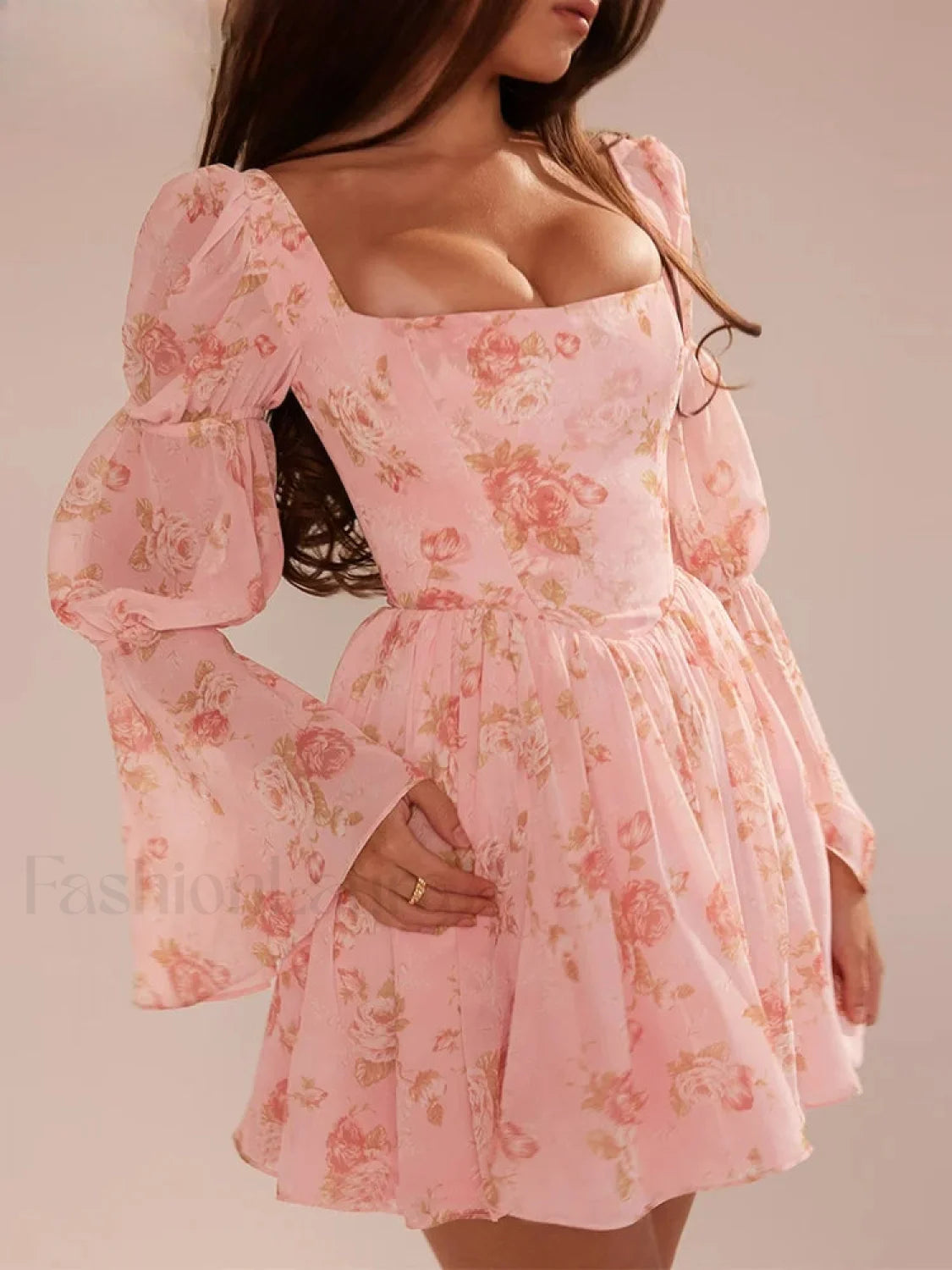 Lantern Sleeve Square Floral Dress Secondary image