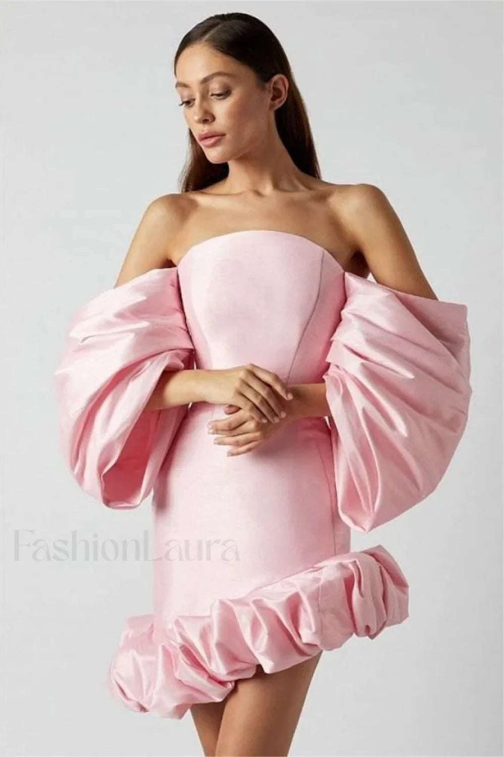 Lantern Sleeves Off Charming Shoulder Mini Dress XS / Blush Main image