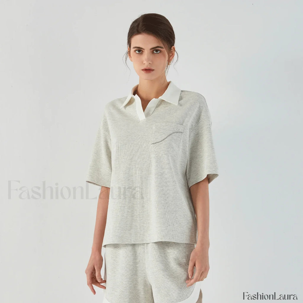 Lapel Combed Cotton Casual T Shirt