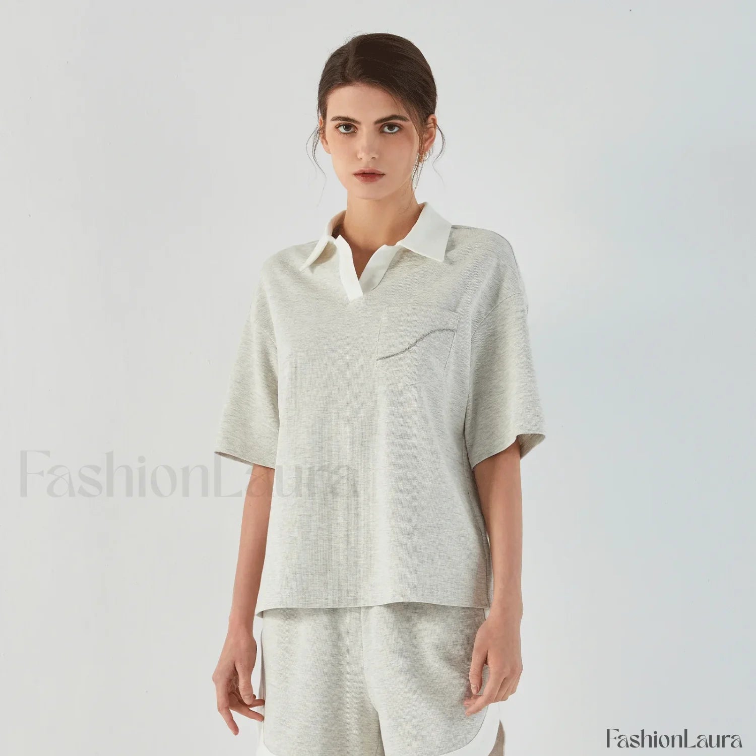 Lapel Combed Cotton Casual T Shirt