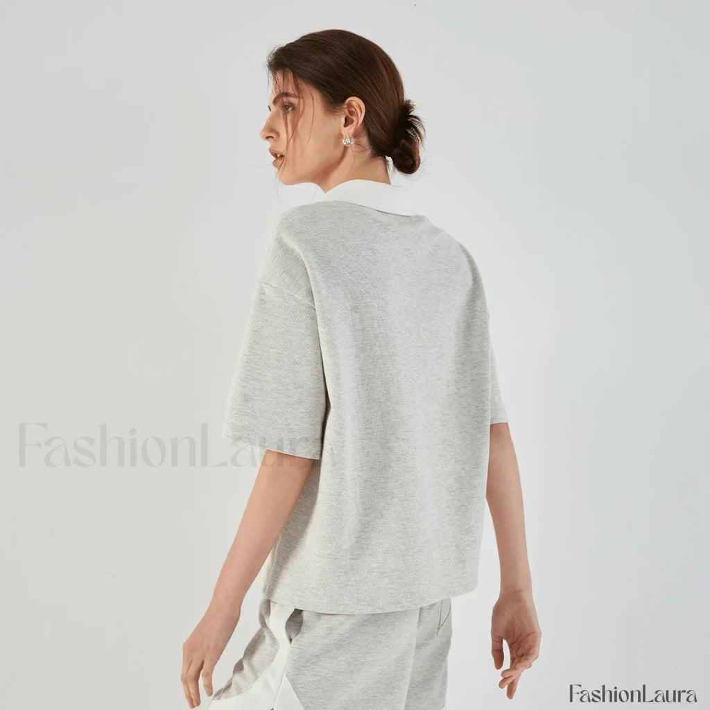 Lapel Combed Cotton Casual T Shirt