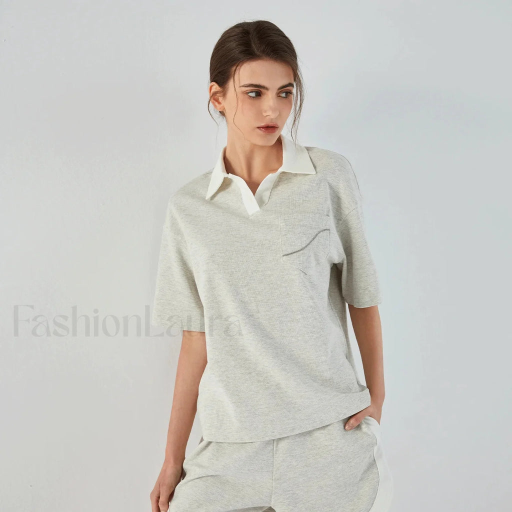 Lapel Combed Cotton Casual T Shirt