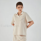 Lapel Combed Cotton Casual T Shirt apricot / S