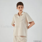 Lapel Combed Cotton Casual T Shirt apricot / S