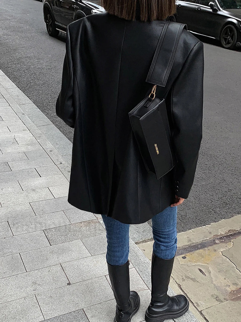 Lapel Pockets Leather Blazer Blazers