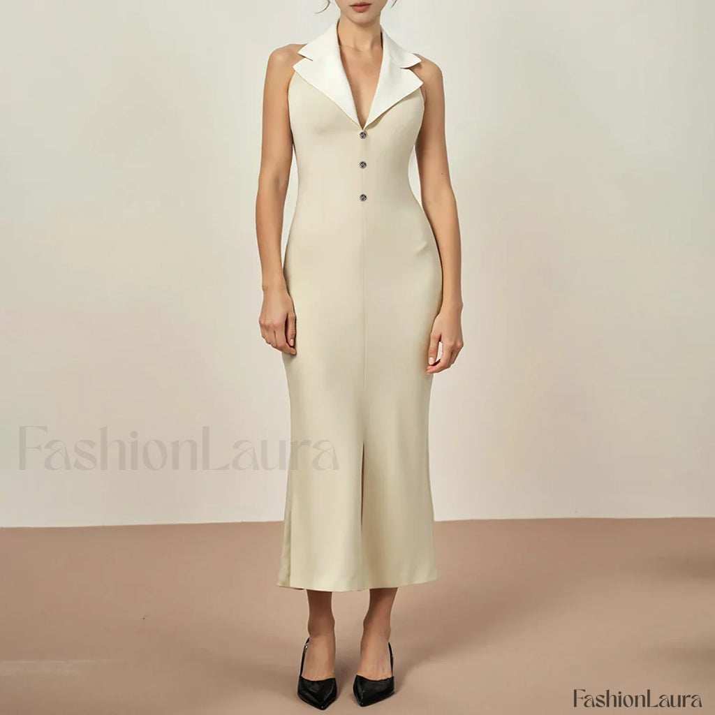 Lapel Single Breasted Midi Dress