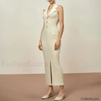 Lapel Single Breasted Midi Dress