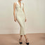 Lapel Single Breasted Midi Dress Beige Gray White / S