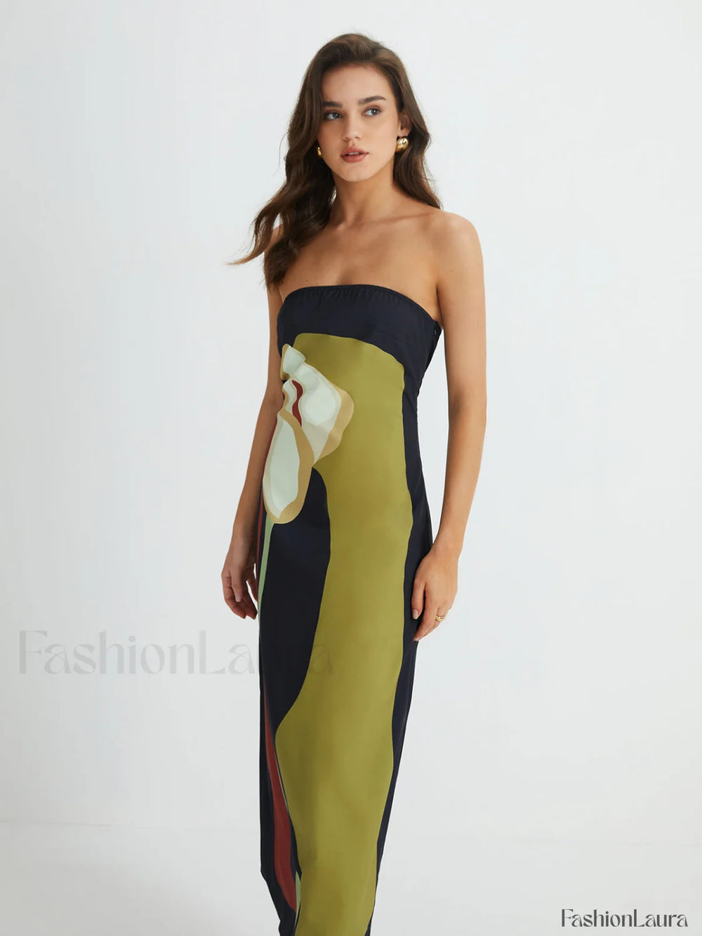 Large Floral Print Split Tube Long Dress Dresses