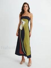 Large Floral Print Split Tube Long Dress Dresses
