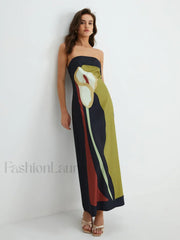 Large Floral Print Split Tube Long Dress Dresses