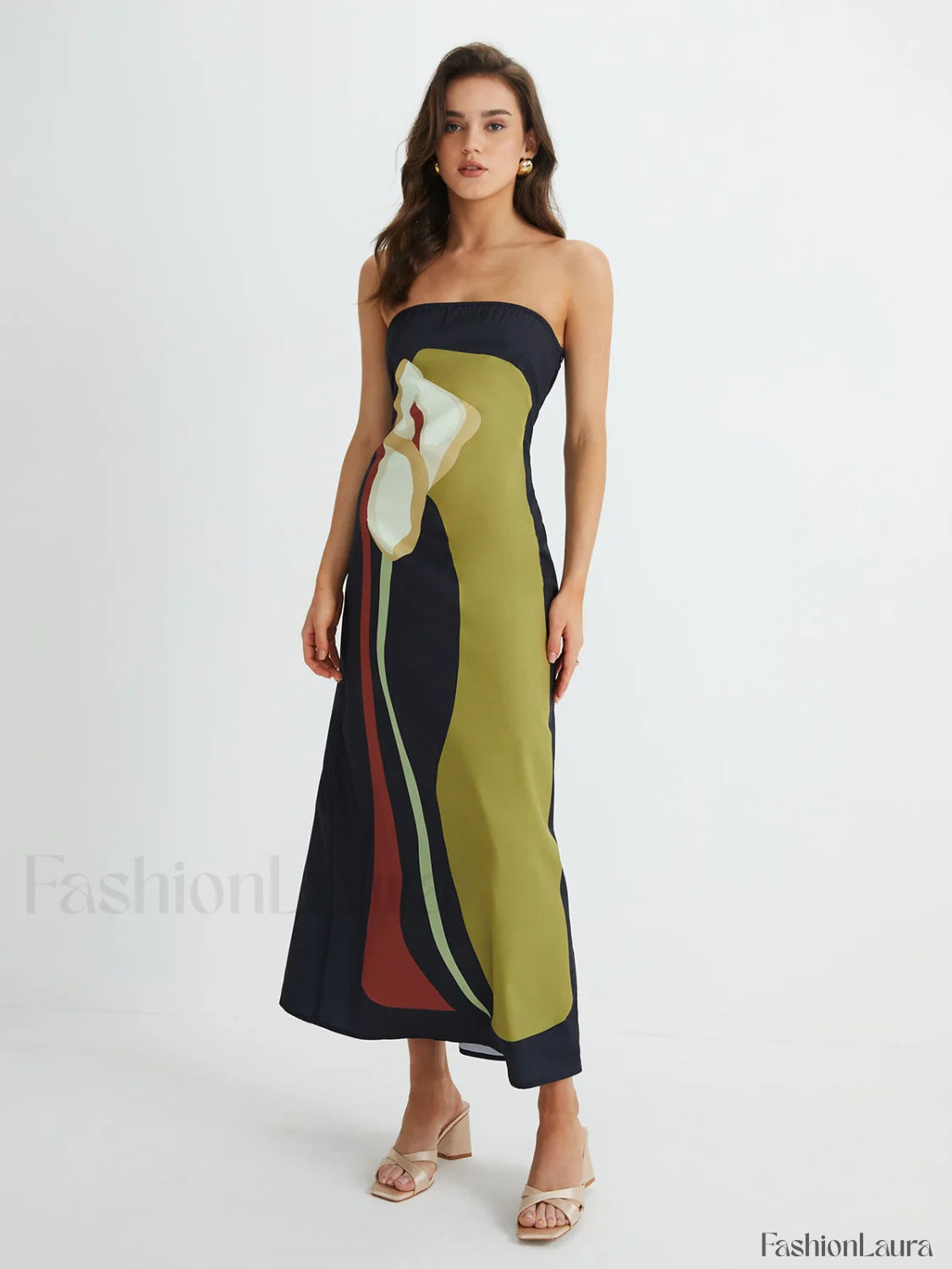 Large Floral Print Split Tube Long Dress Dresses