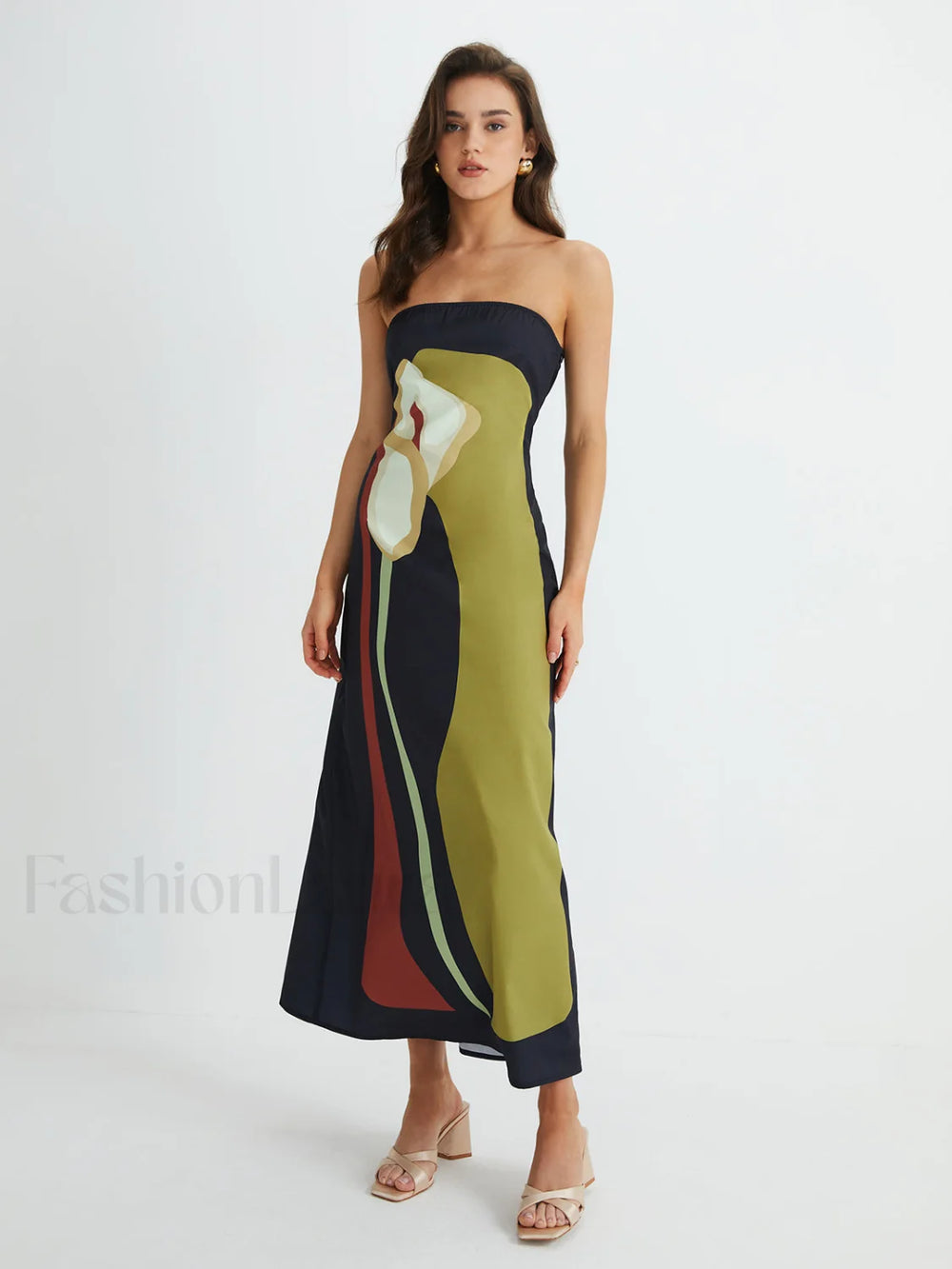 Large Floral Print Split Tube Long Dress Dresses