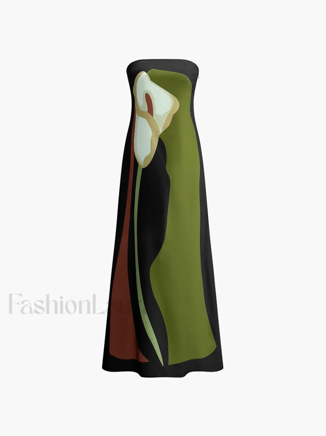 Large Floral Print Split Tube Long Dress Green / XS Dresses Main image