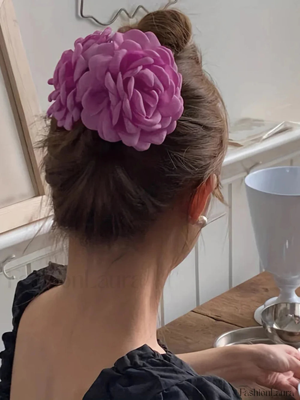 Large Rose Graceful Flower Hair Claw Pink / One Size Hair Accessories