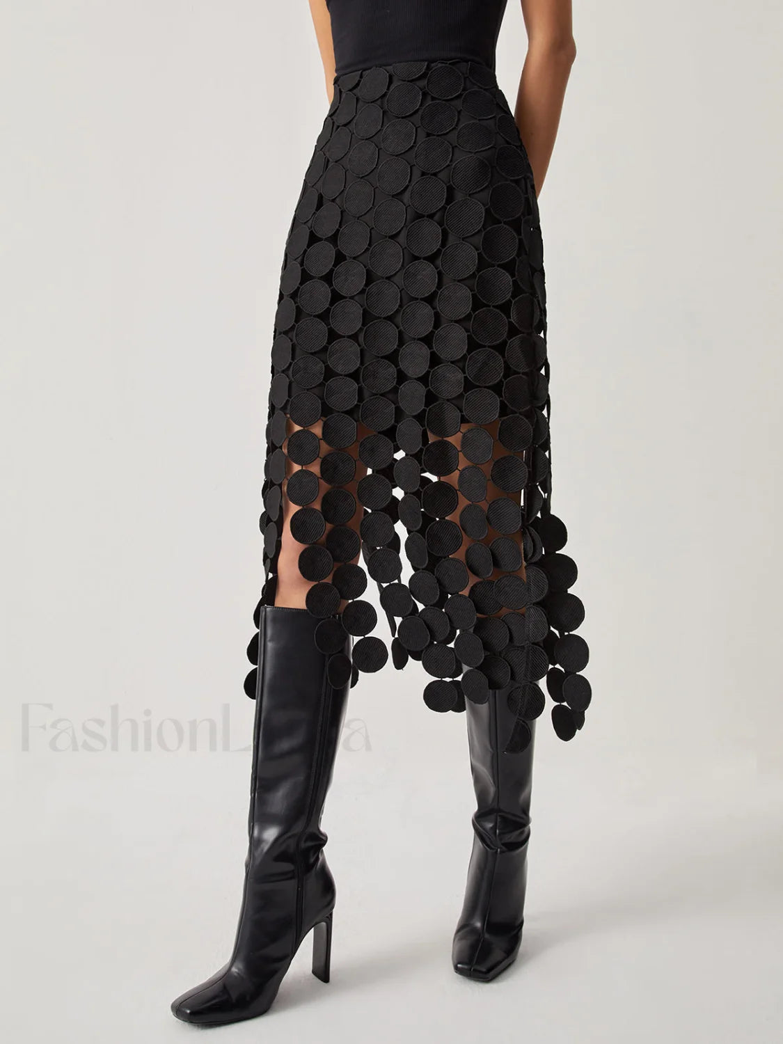 Laser Cut Multi Trendy Circle Double Layered Skirt Black / XS Skirts Main image