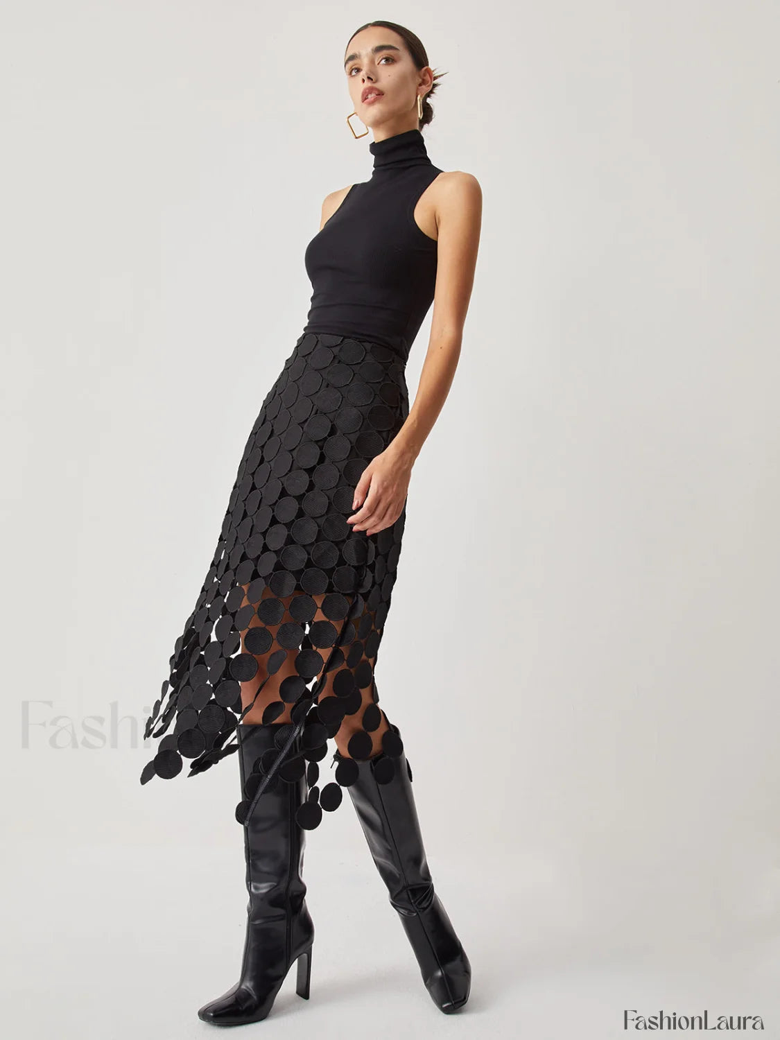 Laser Cut Multi Trendy Circle Double Layered Skirt Skirts