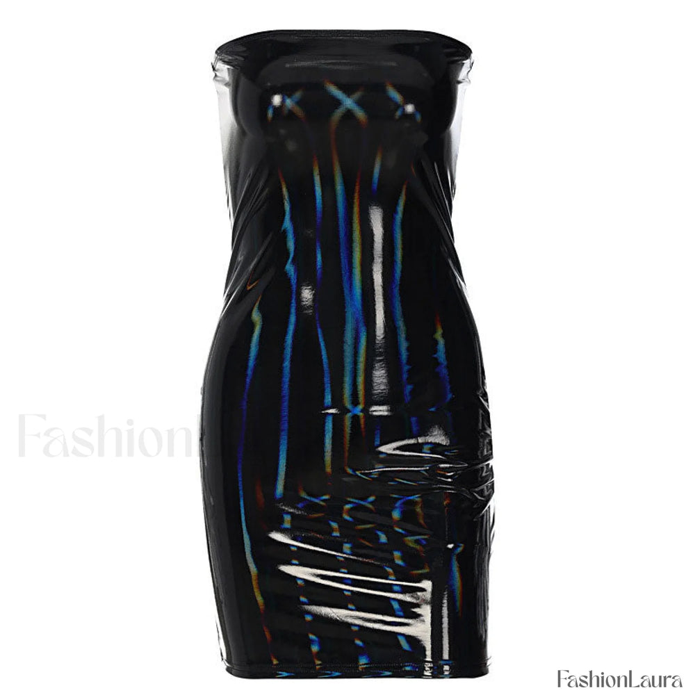 Latex Solid Color Strapless Bodycon Party Mini Dress Black L / Black Party Dresses L