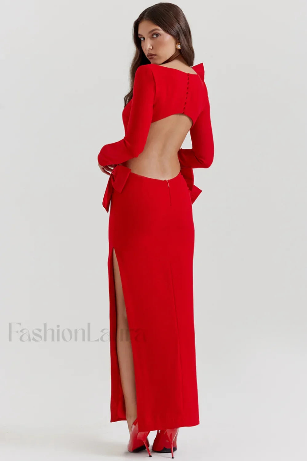 Lavele Red Stylish Bow Maxi Dress Secondary image