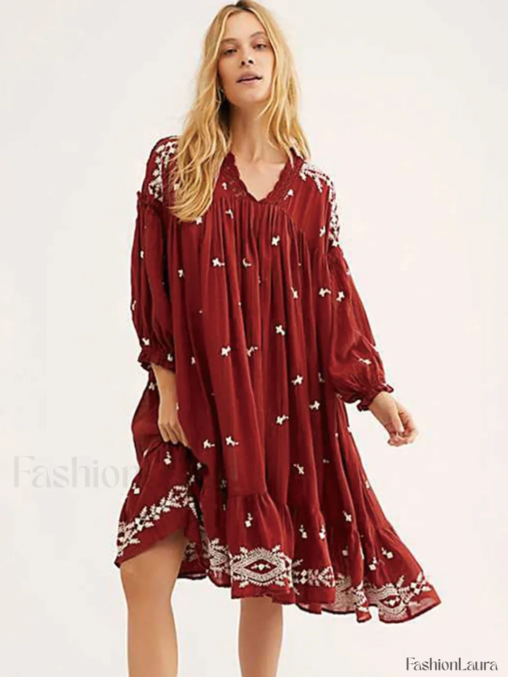 Lavender Fields Midi Boho Dress Burgundy / S