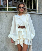 Layered Ruffled Single Boho Dress Beige / S