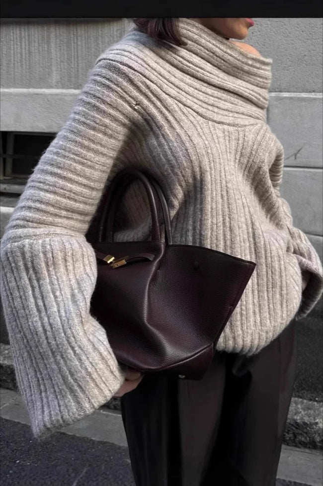 Lazy Chic Off-Shoulder Knit Sweater Grey / S Main image