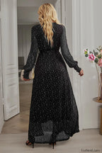 Leandra Front Split Charming Shimmer Maxi Dress