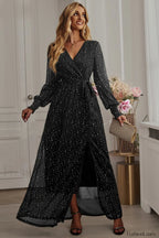 Leandra Front Split Charming Shimmer Maxi Dress