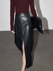 Leather Slit Graceful Maxi Skirt Skirts
