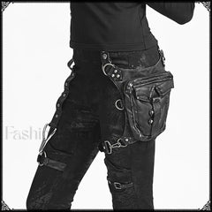 Leather Steam Punk Gothic Shoulder Waist Messenger Retro Women Bag BLACK