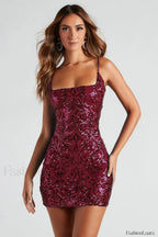 Leila Sequin Stylish Bodycon Mini Dress XS / Burgundy Party Dresses L