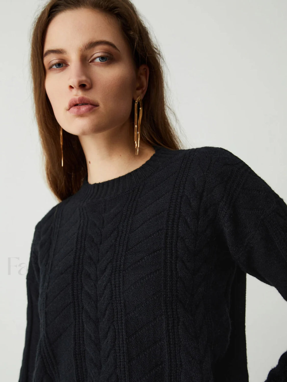 Leisure Cable Knit Long Modern Sleeve Two Piece Skirt Set Sweaters L