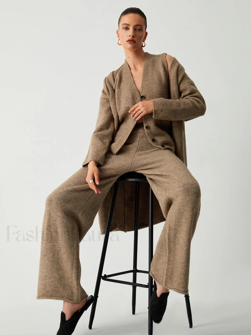 Leisure Long Cardigan Trendy Three Piece Pants Set Pant Sets
