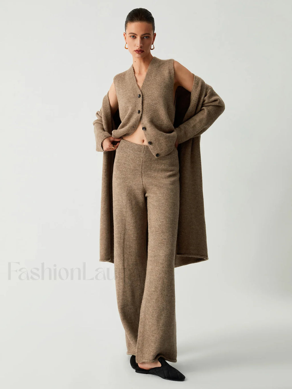 Leisure Long Cardigan Trendy Three Piece Pants Set Pant Sets
