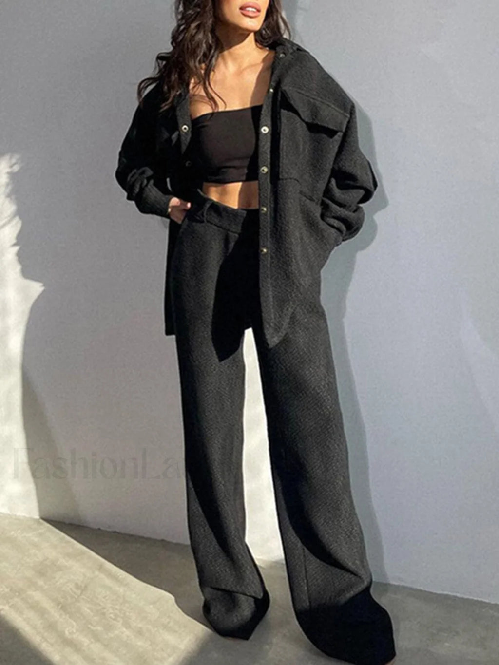 Leisure Tweed Two Trendy Piece Pants Set Black / S Pant Sets