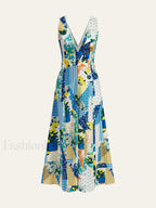 Lemonade Print Lace Trim Long Dress Dresses