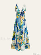 Lemonade Print Lace Trim Long Dress Dresses