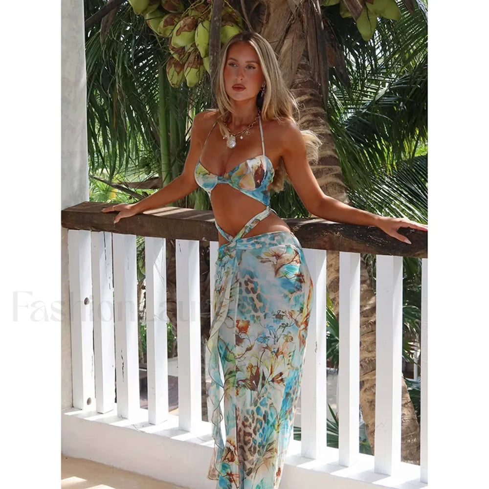 Leopard Deep V Neck Floral Dress