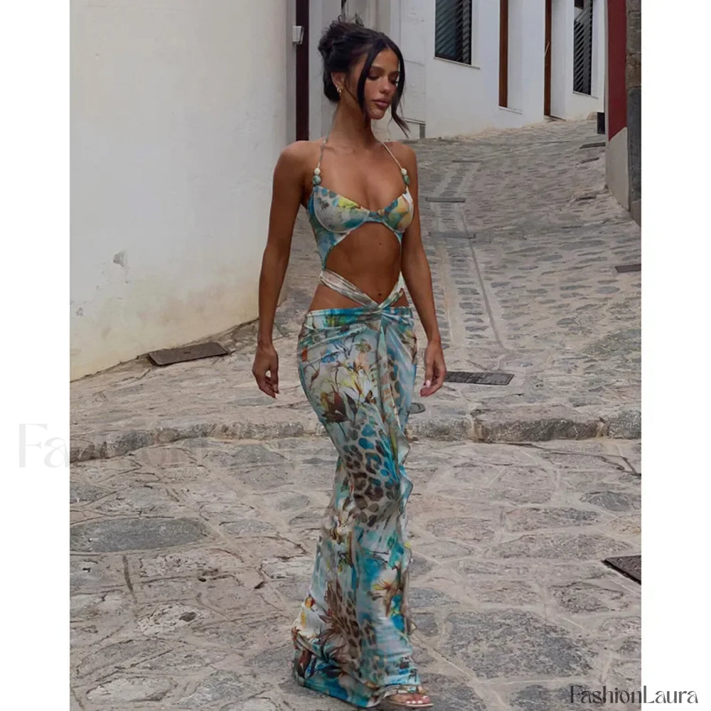 Leopard Deep V Neck Floral Dress