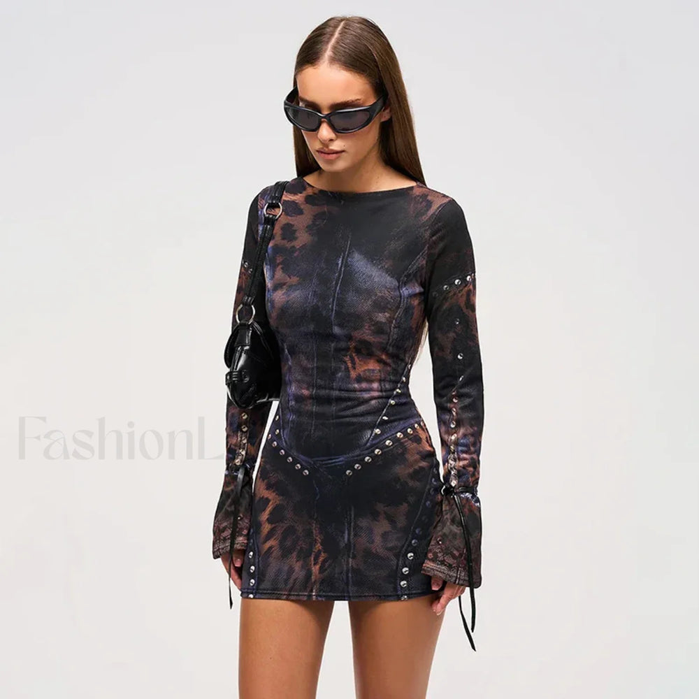 Leopard Flared Sleeve Mini Dress